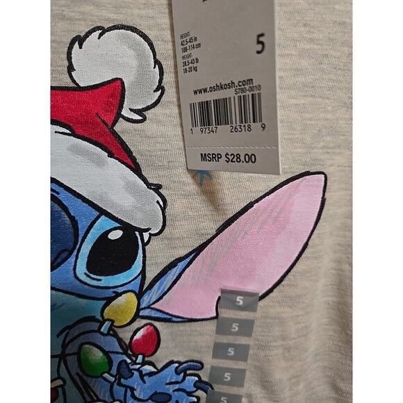 Disney Stitch Kids Girls Ohana Christmas Cute Santa Stitch Shirt Oatmeal Sz 5 - Picture 5 of 8